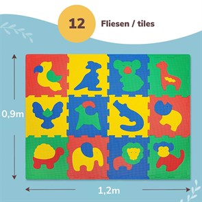 Игровой детский коврик-пазл Hakuna Matte Puzzle Play Mat - Safari animals 120x90x1,2см  (12 шт) с окантовкой